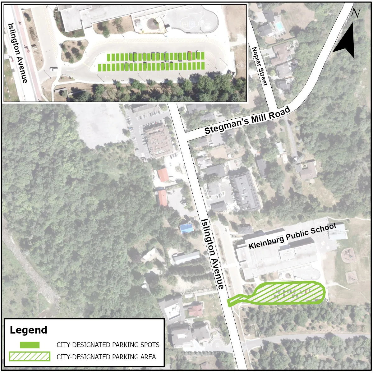 Location map of temporary parking lot located Kleinburg Public School